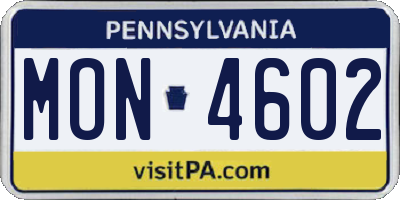 PA license plate MON4602