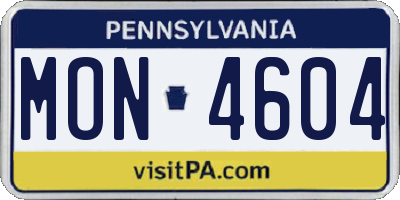 PA license plate MON4604