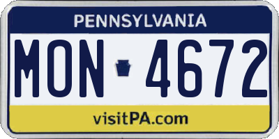 PA license plate MON4672