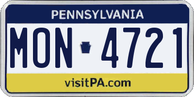 PA license plate MON4721