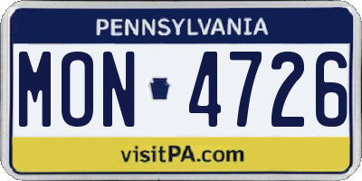 PA license plate MON4726