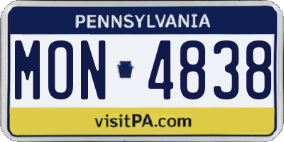 PA license plate MON4838