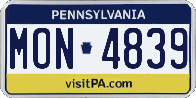 PA license plate MON4839
