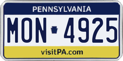 PA license plate MON4925