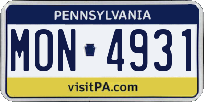 PA license plate MON4931