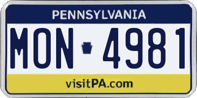 PA license plate MON4981