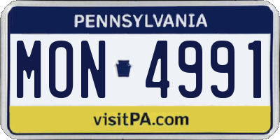 PA license plate MON4991