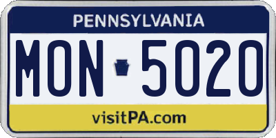 PA license plate MON5020