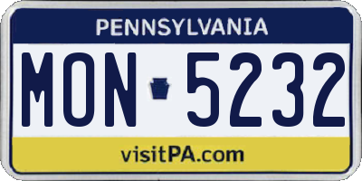 PA license plate MON5232