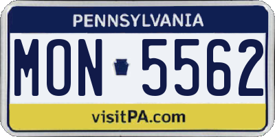 PA license plate MON5562