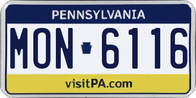 PA license plate MON6116