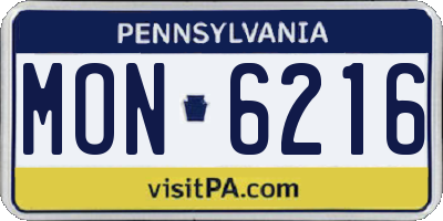 PA license plate MON6216