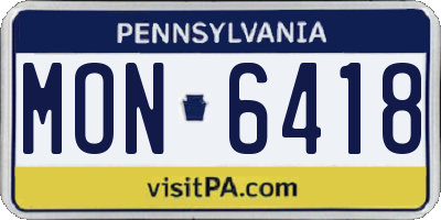 PA license plate MON6418