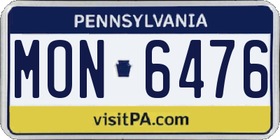 PA license plate MON6476