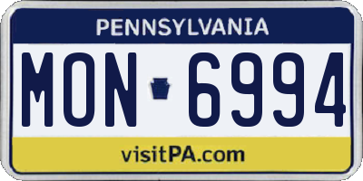 PA license plate MON6994