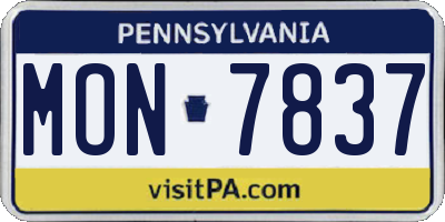 PA license plate MON7837