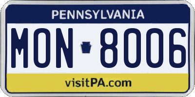 PA license plate MON8006