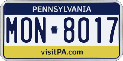 PA license plate MON8017