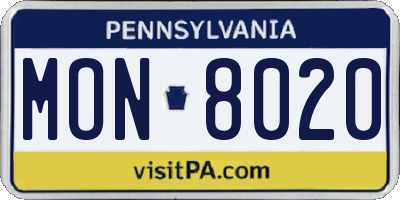 PA license plate MON8020