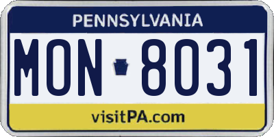 PA license plate MON8031