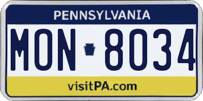 PA license plate MON8034