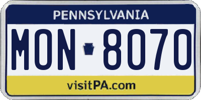 PA license plate MON8070