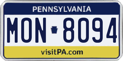PA license plate MON8094