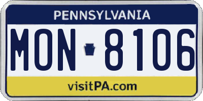 PA license plate MON8106