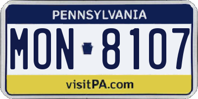 PA license plate MON8107