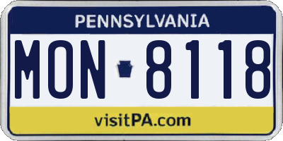 PA license plate MON8118