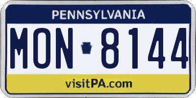 PA license plate MON8144