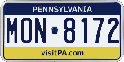 PA license plate MON8172
