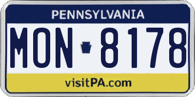 PA license plate MON8178