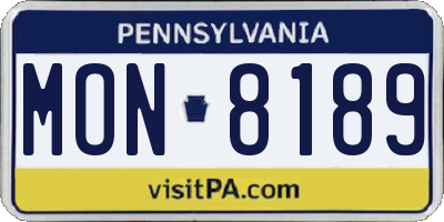 PA license plate MON8189