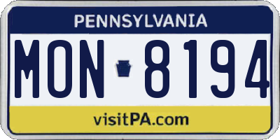 PA license plate MON8194