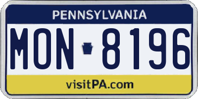 PA license plate MON8196
