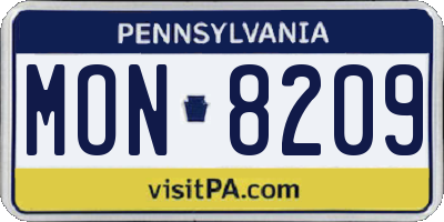PA license plate MON8209