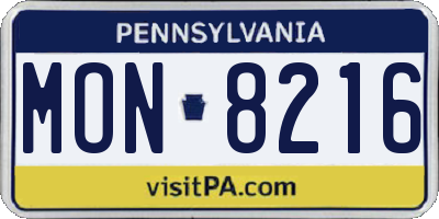 PA license plate MON8216