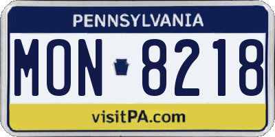 PA license plate MON8218