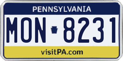 PA license plate MON8231