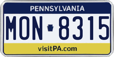 PA license plate MON8315