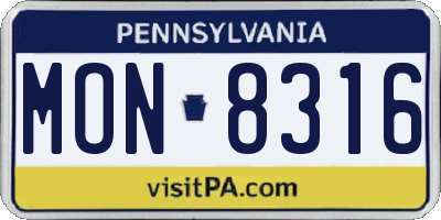 PA license plate MON8316