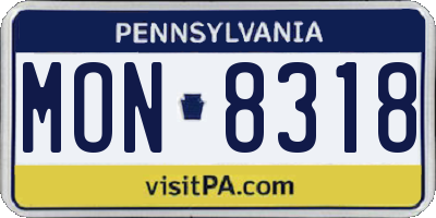 PA license plate MON8318