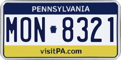 PA license plate MON8321
