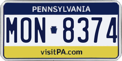 PA license plate MON8374
