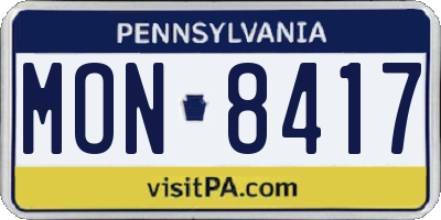 PA license plate MON8417