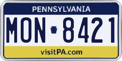PA license plate MON8421