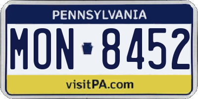 PA license plate MON8452