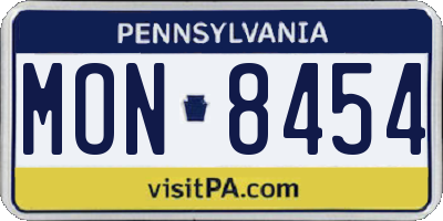 PA license plate MON8454