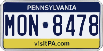 PA license plate MON8478